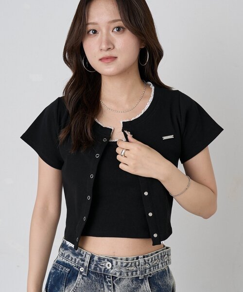 mline（エムライン）の「【着回し万能】[mline]レースポイントカーデ（Tシャツ/カットソー・レディース・グレー/ブルー/ネイビー/ピンク/ブラック・FREE）」の6枚目の写真