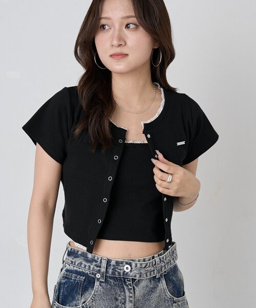 mline（エムライン）の「【着回し万能】[mline]レースポイントカーデ（Tシャツ/カットソー・レディース・グレー/ブルー/ネイビー/ピンク/ブラック・FREE）」の7枚目の写真