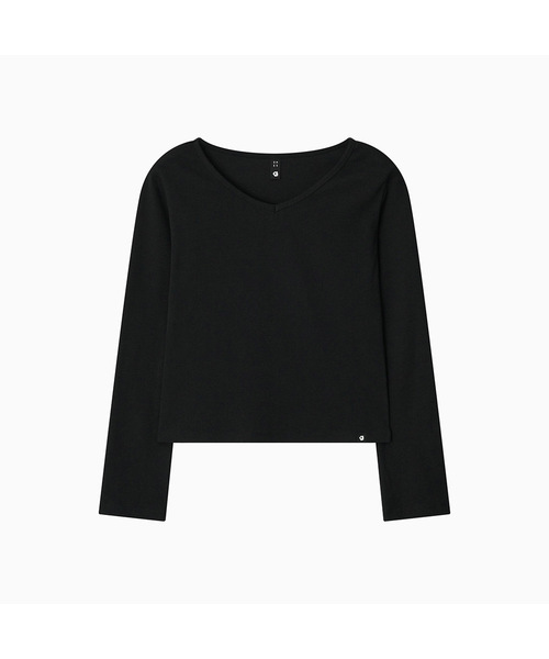 OHESHIO(オヘシオ)の「BASIC RIBBED V-NECK LONG SLEEVE, BLACK(Tシャツ/カットソー・レディース・その他・FREE)」の1枚目の写真
