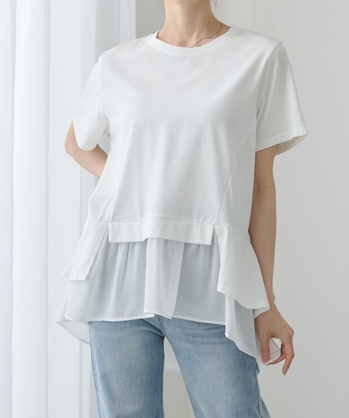 DAYRA(デイラ)の「シアー ドッキング 半袖 フレア プルオーバー(Tシャツ/カットソー・レディース・ブラック/ホワイト/グレー・FREE)」の4枚目の写真