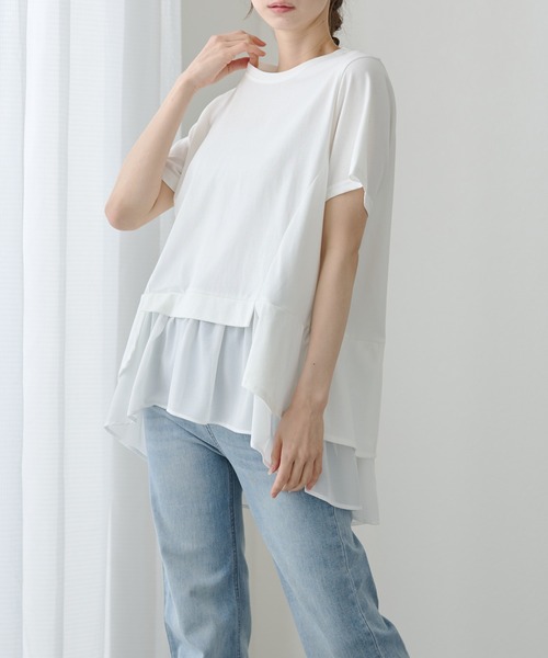 DAYRA(デイラ)の「シアー ドッキング 半袖 フレア プルオーバー(Tシャツ/カットソー・レディース・ブラック/ホワイト/グレー・FREE)」の7枚目の写真