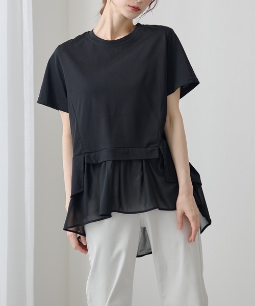 DAYRA(デイラ)の「シアー ドッキング 半袖 フレア プルオーバー(Tシャツ/カットソー・レディース・ブラック/ホワイト/グレー・FREE)」の9枚目の写真