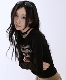 runningHIGH（ランニングハイ）の「【runningHIGH】HOTFIX LETTERING L/S TEE / 【ランニングハイ】ホットフィックスレタリング長袖Ｔシャツ（Tシャツ/カットソー）」