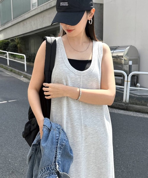 andme(アンドミー)の「ノースリーブ2wayスウェットロングワンピース(ワンピース・レディース・ブラウン/オートミール/ブラック・M/L)」の16枚目の写真