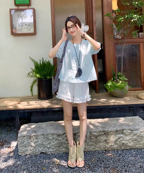 shopnikoniko(ショップニコニコ)の「パンチングレース ダブルフリルヘム ショートパンツ(その他パンツ・レディース・ホワイト・フリー)」の4枚目の写真