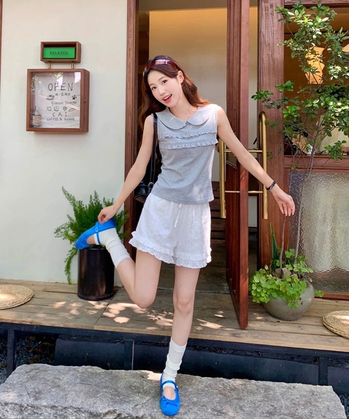 shopnikoniko(ショップニコニコ)の「パンチングレース ダブルフリルヘム ショートパンツ(その他パンツ・レディース・ホワイト・フリー)」の7枚目の写真