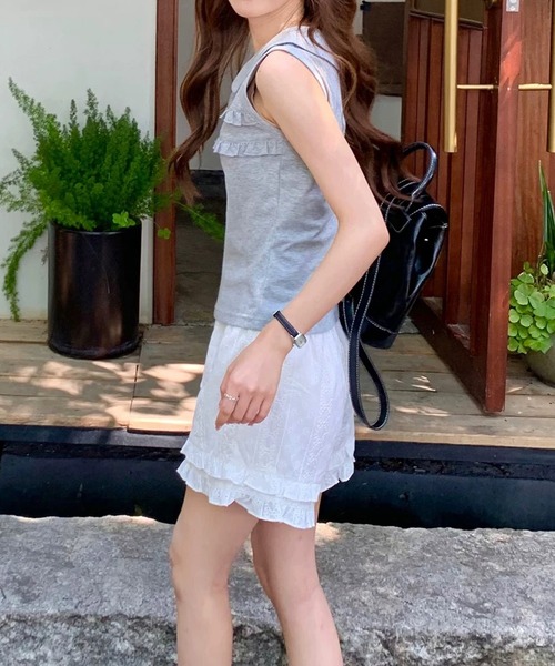 shopnikoniko(ショップニコニコ)の「パンチングレース ダブルフリルヘム ショートパンツ(その他パンツ・レディース・ホワイト・フリー)」の8枚目の写真