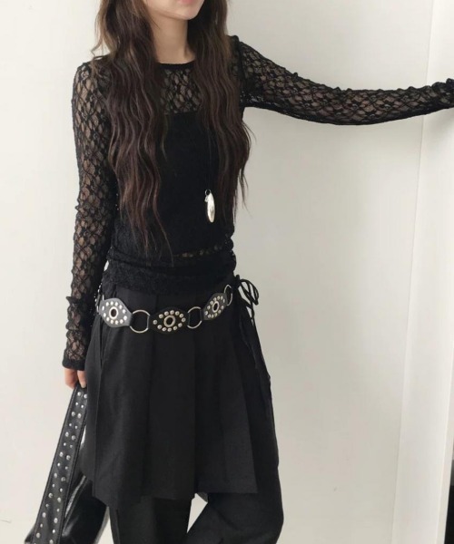 Miniministore（ミニミニストア）の「シアーレーストップス 長袖レースインナー（Tシャツ/カットソー・レディース・ホワイト/ダークグレー/ブラック・FREE）」の22枚目の写真