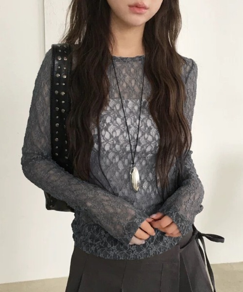 Miniministore（ミニミニストア）の「シアーレーストップス 長袖レースインナー（Tシャツ/カットソー・レディース・ホワイト/ダークグレー/ブラック・FREE）」の21枚目の写真