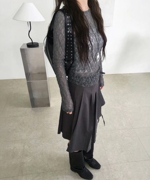 Miniministore（ミニミニストア）の「シアーレーストップス 長袖レースインナー（Tシャツ/カットソー・レディース・ホワイト/ダークグレー/ブラック・FREE）」の18枚目の写真