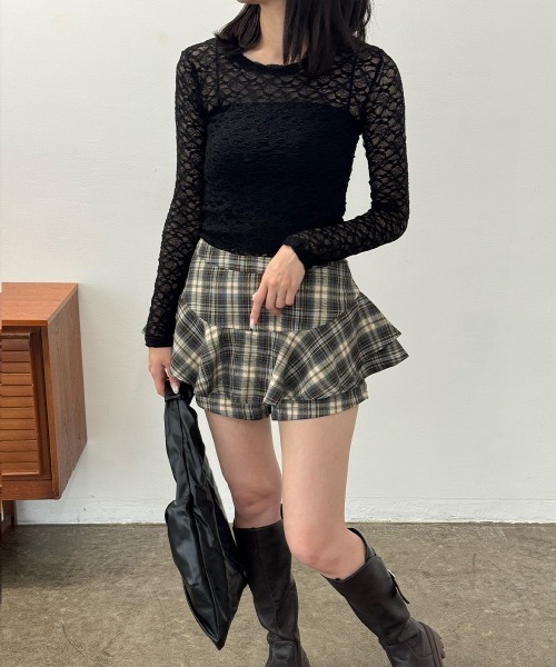 Miniministore（ミニミニストア）の「シアーレーストップス 長袖レースインナー（Tシャツ/カットソー・レディース・ホワイト/ダークグレー/ブラック・FREE）」の13枚目の写真
