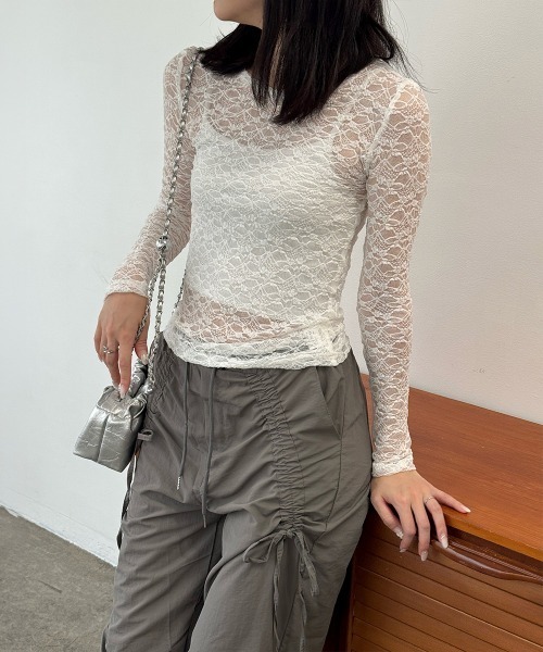 Miniministore（ミニミニストア）の「シアーレーストップス 長袖レースインナー（Tシャツ/カットソー・レディース・ホワイト/ダークグレー/ブラック・FREE）」の11枚目の写真
