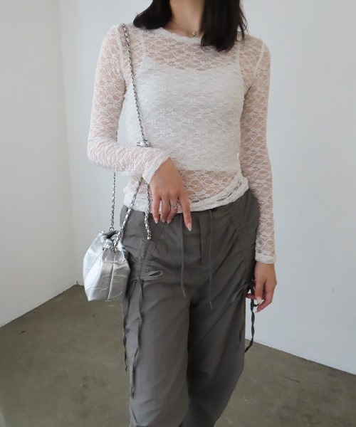 Miniministore（ミニミニストア）の「シアーレーストップス 長袖レースインナー（Tシャツ/カットソー・レディース・ホワイト/ダークグレー/ブラック・FREE）」の9枚目の写真