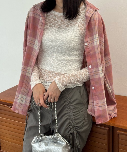 Miniministore（ミニミニストア）の「シアーレーストップス 長袖レースインナー（Tシャツ/カットソー・レディース・ホワイト/ダークグレー/ブラック・FREE）」の6枚目の写真