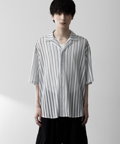 RUUBON（ルーボン）の「【RUUBON】sheer wave stripe shirt / シアーウェーブストライプシャツ（シャツ/ブラウス・メンズ・ベージュ/ライトブルー・L/M/S）」の3枚目の写真
