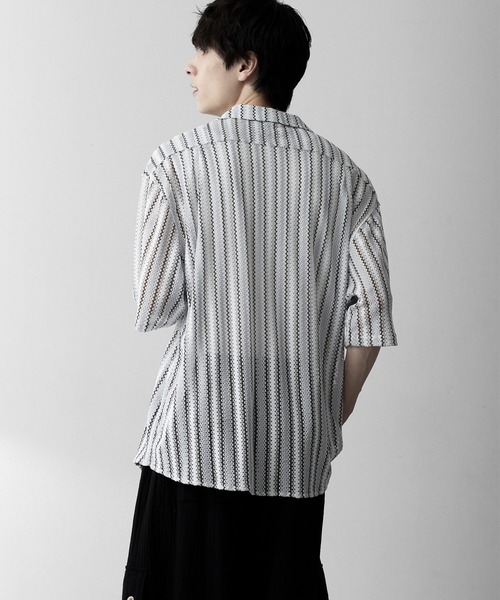RUUBON（ルーボン）の「【RUUBON】sheer wave stripe shirt / シアーウェーブストライプシャツ（シャツ/ブラウス・メンズ・ベージュ/ライトブルー・L/M/S）」の7枚目の写真