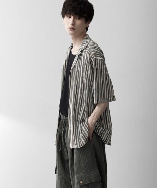 RUUBON（ルーボン）の「【RUUBON】sheer wave stripe shirt / シアーウェーブストライプシャツ（シャツ/ブラウス・メンズ・ベージュ/ライトブルー・L/M/S）」の10枚目の写真