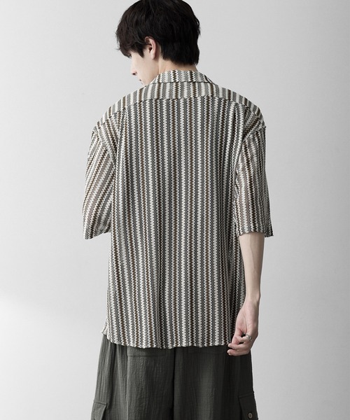RUUBON（ルーボン）の「【RUUBON】sheer wave stripe shirt / シアーウェーブストライプシャツ（シャツ/ブラウス・メンズ・ベージュ/ライトブルー・L/M/S）」の11枚目の写真