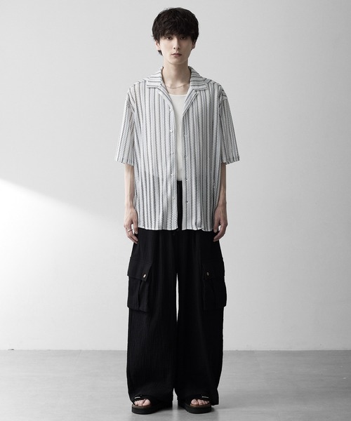 RUUBON（ルーボン）の「【RUUBON】sheer wave stripe shirt / シアーウェーブストライプシャツ（シャツ/ブラウス・メンズ・ベージュ/ライトブルー・L/M/S）」の12枚目の写真