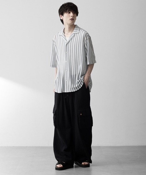 RUUBON（ルーボン）の「【RUUBON】sheer wave stripe shirt / シアーウェーブストライプシャツ（シャツ/ブラウス・メンズ・ベージュ/ライトブルー・L/M/S）」の14枚目の写真