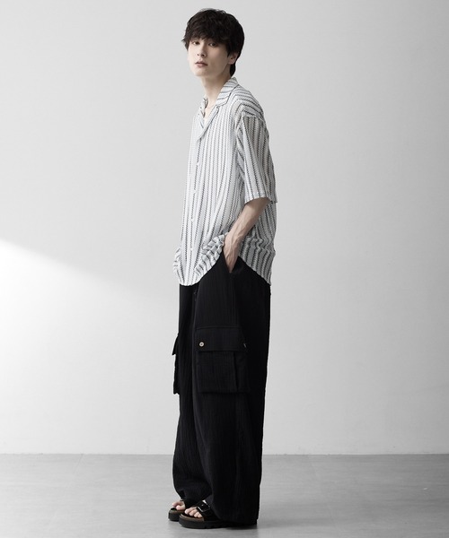 RUUBON（ルーボン）の「【RUUBON】sheer wave stripe shirt / シアーウェーブストライプシャツ（シャツ/ブラウス・メンズ・ベージュ/ライトブルー・L/M/S）」の15枚目の写真