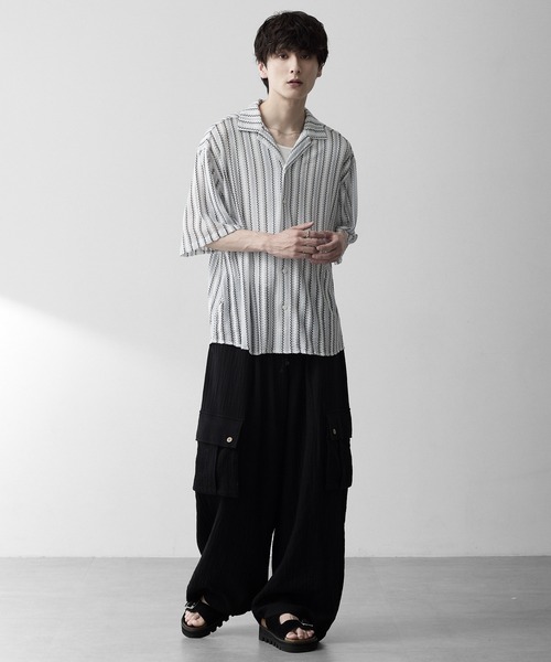 RUUBON（ルーボン）の「【RUUBON】sheer wave stripe shirt / シアーウェーブストライプシャツ（シャツ/ブラウス・メンズ・ベージュ/ライトブルー・L/M/S）」の16枚目の写真