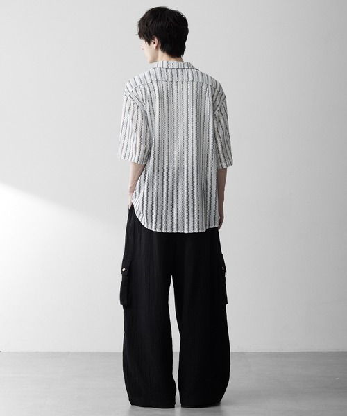 RUUBON（ルーボン）の「【RUUBON】sheer wave stripe shirt / シアーウェーブストライプシャツ（シャツ/ブラウス・メンズ・ベージュ/ライトブルー・L/M/S）」の17枚目の写真