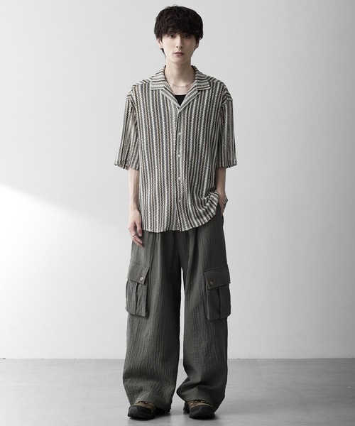 RUUBON（ルーボン）の「【RUUBON】sheer wave stripe shirt / シアーウェーブストライプシャツ（シャツ/ブラウス・メンズ・ベージュ/ライトブルー・L/M/S）」の18枚目の写真