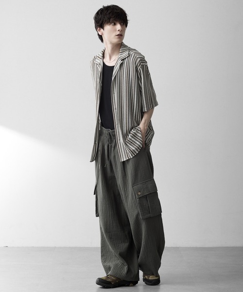 RUUBON（ルーボン）の「【RUUBON】sheer wave stripe shirt / シアーウェーブストライプシャツ（シャツ/ブラウス・メンズ・ベージュ/ライトブルー・L/M/S）」の19枚目の写真