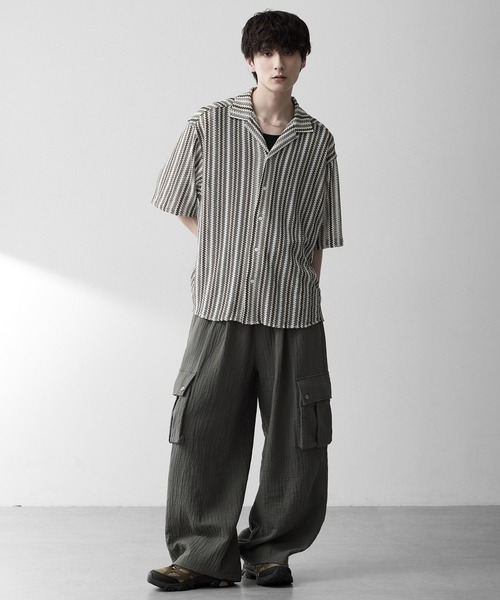 RUUBON（ルーボン）の「【RUUBON】sheer wave stripe shirt / シアーウェーブストライプシャツ（シャツ/ブラウス・メンズ・ベージュ/ライトブルー・L/M/S）」の20枚目の写真