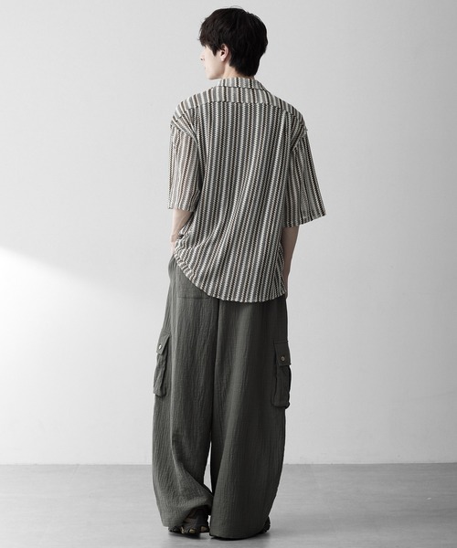 RUUBON（ルーボン）の「【RUUBON】sheer wave stripe shirt / シアーウェーブストライプシャツ（シャツ/ブラウス・メンズ・ベージュ/ライトブルー・L/M/S）」の21枚目の写真