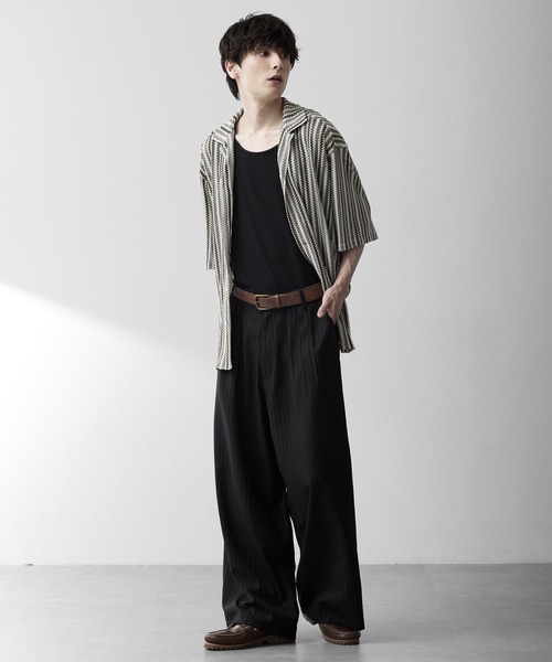 RUUBON（ルーボン）の「【RUUBON】sheer wave stripe shirt / シアーウェーブストライプシャツ（シャツ/ブラウス・メンズ・ベージュ/ライトブルー・L/M/S）」の22枚目の写真
