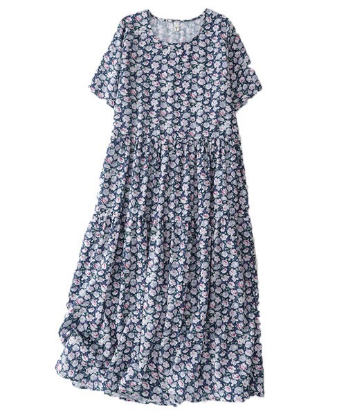 LUCPY(ラクピー)の「小花柄フレアロングワンピース(ワンピース・レディース・ブルー・XX-LARGE/X-LARGE/LARGE/MEDIUM)」の1枚目の写真