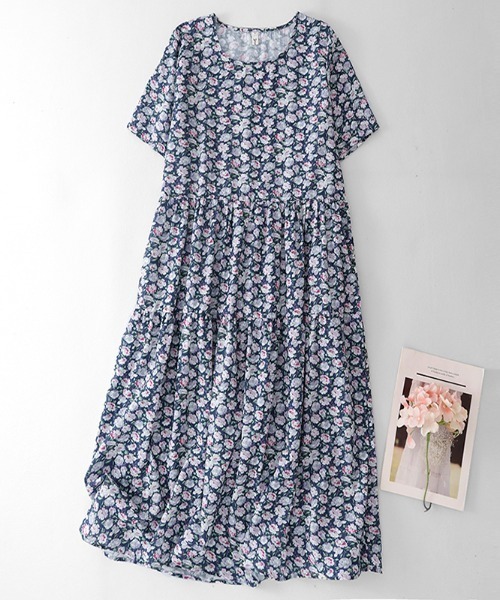LUCPY(ラクピー)の「小花柄フレアロングワンピース(ワンピース・レディース・ブルー・XX-LARGE/X-LARGE/LARGE/MEDIUM)」の2枚目の写真