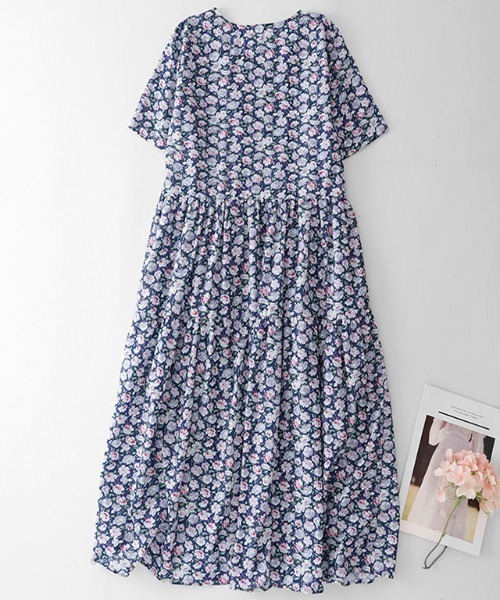LUCPY(ラクピー)の「小花柄フレアロングワンピース(ワンピース・レディース・ブルー・XX-LARGE/X-LARGE/LARGE/MEDIUM)」の5枚目の写真
