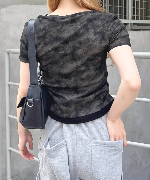INGNI（イング）の「ヘンリーネックレイヤードラインストーンロゴリブトップス（Tシャツ/カットソー・レディース・グレー系その他3/ホワイト×ブラック/ブラック×グレー/ブラック系5・M）」の20枚目の写真