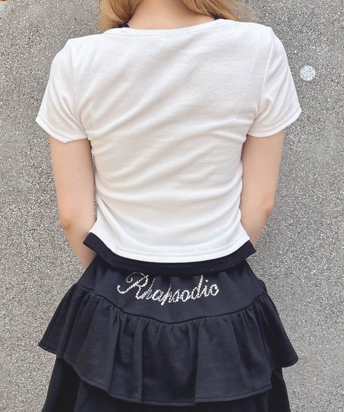 INGNI（イング）の「ヘンリーネックレイヤードラインストーンロゴリブトップス（Tシャツ/カットソー・レディース・グレー系その他3/ホワイト×ブラック/ブラック×グレー/ブラック系5・M）」の8枚目の写真