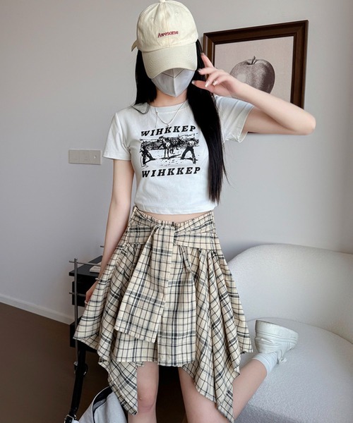 BENDER TOKYO(ベンダートウキョウ)の「\1枚でトレンド感アップ/ シャツ巻き風 アシンメトリー チェックスカート(スカート・レディース・オフホワイト/ベージュ/ネイビー/ブラック/ホワイト・FREE)」の22枚目の写真