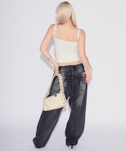 tinkerend（ティンカーエンド）の「【カップ付き】Fake Layered Frill lace Camisole / フェイクレイヤードフリルレースキャミソール（キャミソール・レディース・ホワイト/ブラック・FREE）」の18枚目の写真