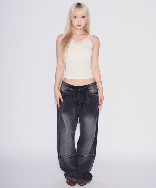 tinkerend（ティンカーエンド）の「【カップ付き】Fake Layered Frill lace Camisole / フェイクレイヤードフリルレースキャミソール（キャミソール・レディース・ホワイト/ブラック・FREE）」の16枚目の写真
