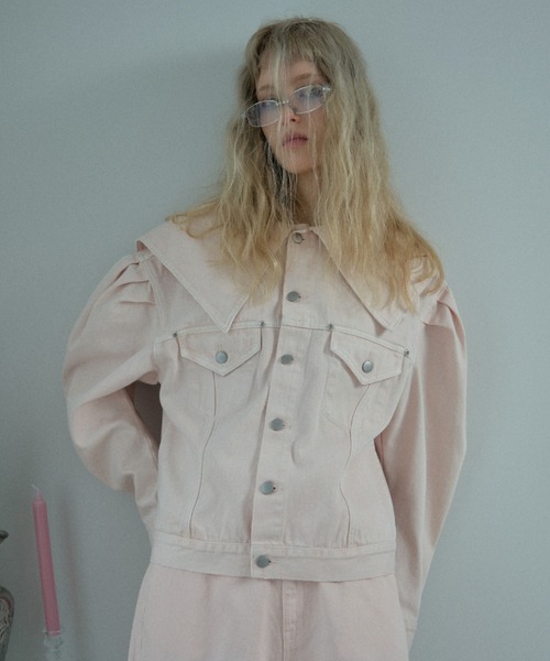 HONEY MI HONEY（ハニーミーハニー）の「ribbon sailor collar denim jacket（デニムジャケット・レディース・ブラック/ピンク/サックスブルー・FREE）」の4枚目の写真