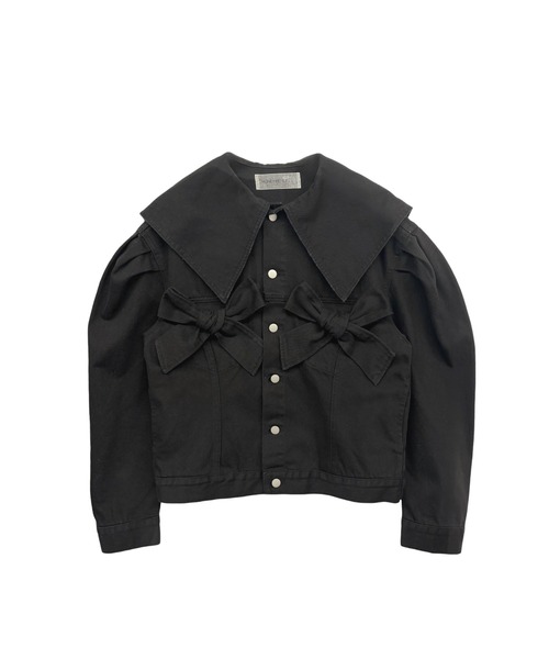 HONEY MI HONEY（ハニーミーハニー）の「ribbon sailor collar denim jacket（デニムジャケット・レディース・ブラック/ピンク/サックスブルー・FREE）」の12枚目の写真