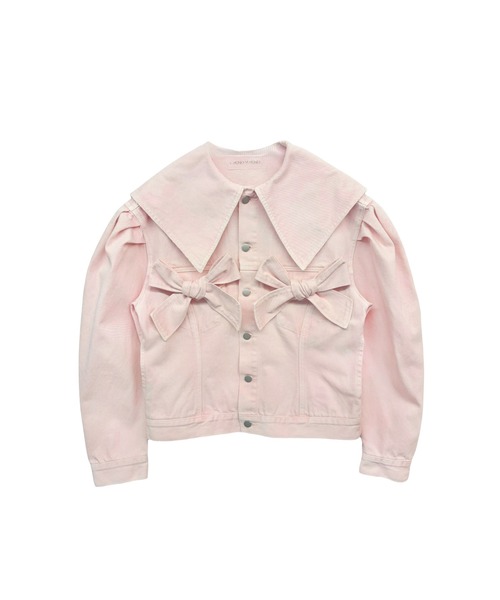 HONEY MI HONEY（ハニーミーハニー）の「ribbon sailor collar denim jacket（デニムジャケット・レディース・ブラック/ピンク/サックスブルー・FREE）」の10枚目の写真