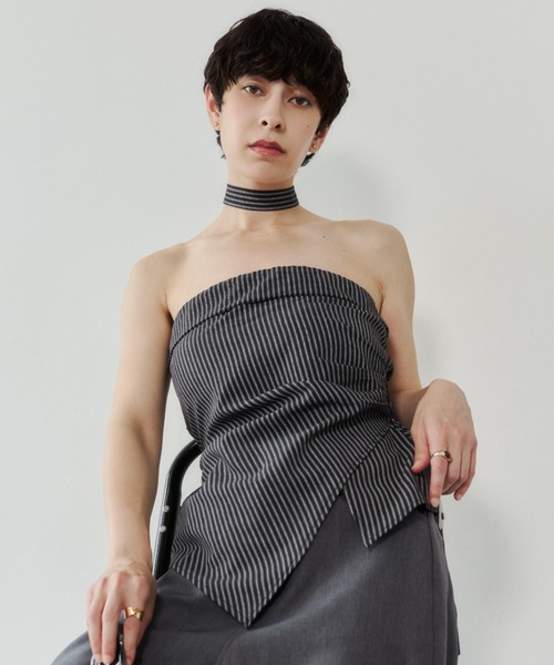 VION(ヴィオン)の「ストライプビスチェ / Stripe Bustier(その他トップス・レディース・ベージュ/ブラック・FREE)」の1枚目の写真