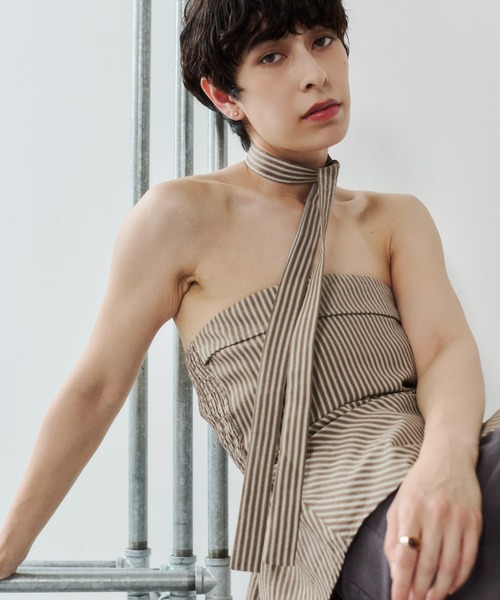 VION(ヴィオン)の「ストライプビスチェ / Stripe Bustier(その他トップス・レディース・ベージュ/ブラック・FREE)」の3枚目の写真