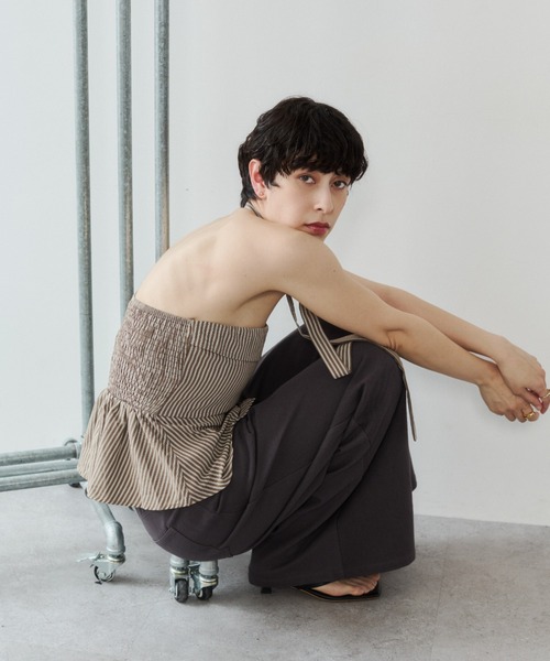 VION(ヴィオン)の「ストライプビスチェ / Stripe Bustier(その他トップス・レディース・ベージュ/ブラック・FREE)」の7枚目の写真