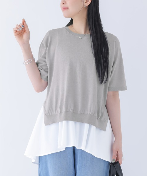 n'OrLABEL(ノアールレーベル)の「【冷感】ひんやり裾ドッキングニット(ニット/セーター・レディース・グレー/ブラック・1/2)」の1枚目の写真