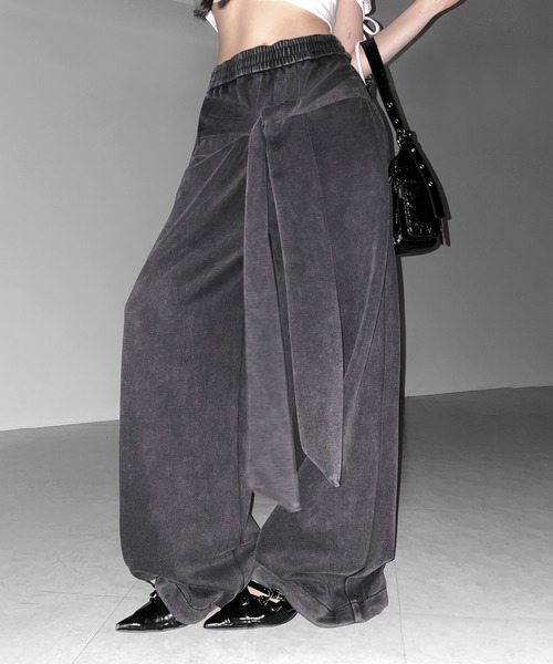 me+em select（ミームセレクト）の「フェイクレイヤードピグメントスウェットワイドパンツ ／ fake layered pigment sweat wide pants（スウェットパンツ・レディース・ブラック・FREE）」の12枚目の写真