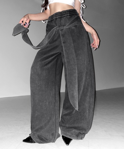 me+em select（ミームセレクト）の「フェイクレイヤードピグメントスウェットワイドパンツ ／ fake layered pigment sweat wide pants（スウェットパンツ・レディース・ブラック・FREE）」の15枚目の写真