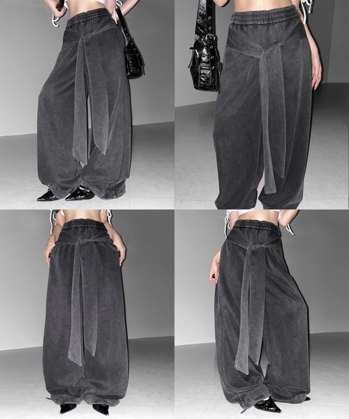 me+em select（ミームセレクト）の「フェイクレイヤードピグメントスウェットワイドパンツ ／ fake layered pigment sweat wide pants（スウェットパンツ・レディース・ブラック・FREE）」の3枚目の写真